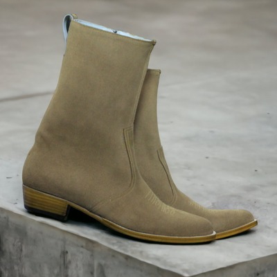 Men's brown suede zipper handmade high ankle boots