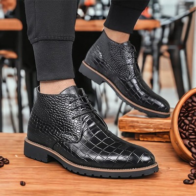 Men's alligator print black leather lace up dress handmade shoes
