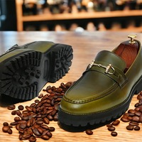 Handmade Men's Green Horse Bit Loafer Chunky Sole Slip On Formal Shoes - Thumbnail 1
