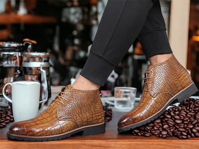 Handmade Men's Brown Alligator Print Leather Laceup Dress Shoes