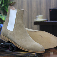 Ankle High Handmade Beige Suede Chelsea Boot, Men's Boot - Thumbnail 2