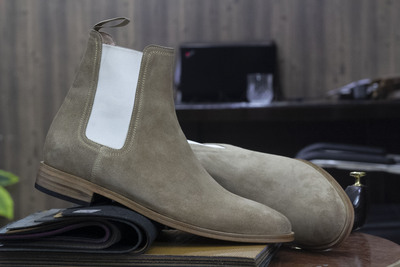 Ankle High Handmade Beige Suede Chelsea Boot, Men's Boot