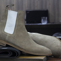 Ankle High Handmade Beige Suede Chelsea Boot, Men's Boot - Thumbnail 1
