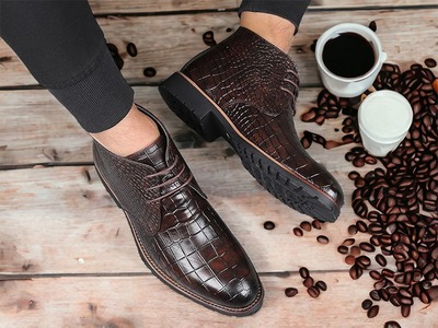 Handmade Men's Dark Brown Alligator Print Leather Lace Up Dress Shoes