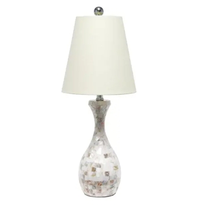 Lalia Home Malibu Curved Mosaic Seashell Table Lamp with Chrome Accents - LHT-5062-MO