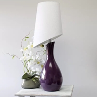Elegant Designs Curved Purple Ceramic Table Lamp with Asymmetrical White Shade - LT1040-PRP - Thumbnail 2