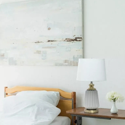 Lalia home 25" classic fluted ceramic and metal table lamp with white fabric shade for bedside desk foyer endtable dresser dining room - lht-4007-gy - Thumbnail 5