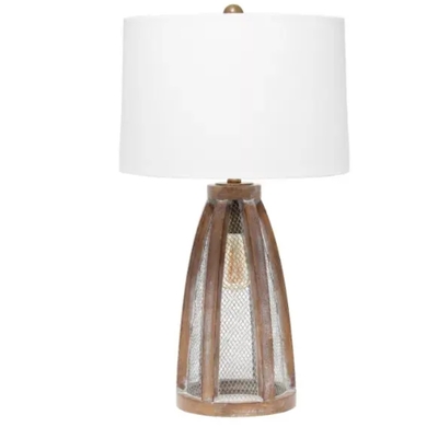Lalia home wooded arch farmhouse table lamp with white fabric shade - lht-5037-ow - Thumbnail 3