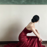 Wine Red Satin Straps Long Evening Dress Prom Dress, Wine Red Party Dress KPP1770 - Thumbnail 3