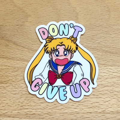 Sailor anime girl "don't give up" vinyl & glitter sticker - waterproof, matte, glitter, scratch-resistant, kawaii sticker