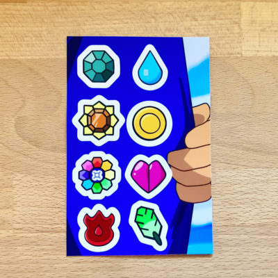 Badge sticker sheet (kanto region badge stickers) - waterproof, scratch resistant, kawaii sticker