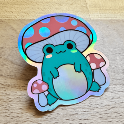 Froggy & mushroom holographic waterproof sticker