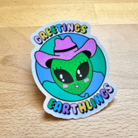 Greeting Earthlings Alien Glitter Dust Rainbow Sticker - Thumbnail 1