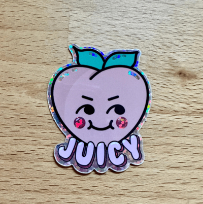 Juicy Peach Glitter Sticker - Waterproof, Kawaii Sticker