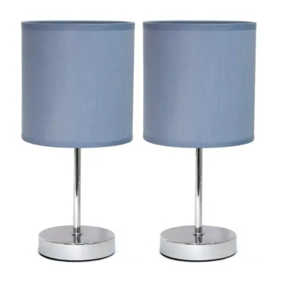 Simple designs chrome mini basic table lamp with fabric shade (set of 2) - lt2007-prp-2pk