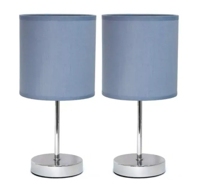 Simple Designs Chrome Mini Basic Table Lamp with Fabric Shade (Set of 2) - LT2007-PRP-2PK