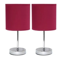 Simple Designs Chrome Mini Basic Table Lamp with Fabric Shade (Set of 2) - LT2007-PRP-2PK - Thumbnail 1