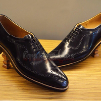 Handmade Black Brogue Leather Shoes, Oxford Dress Formal Shoes, Men Leather Shoe - Thumbnail 1
