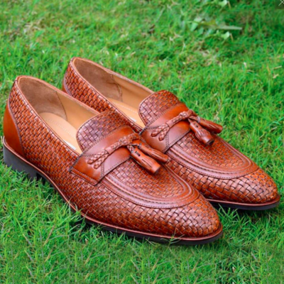 Burlington in woven brown, handmade woven leather shoes, men loafers and slip on