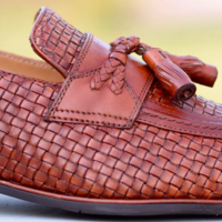 BURLINGTON IN WOVEN BROWN, HANDMADE WOVEN LEATHER SHOES, MEN LOAFERS AND SLIP ON - Thumbnail 1