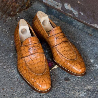 Alligator texture formal shoes slippers. tan dress wedding party shoes for men's