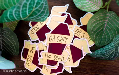 he's dead sticker