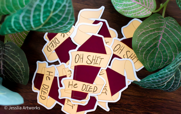 he's dead sticker