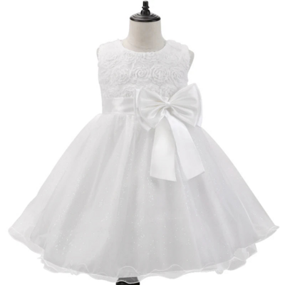 Toddler girls pink or white floral lace embroidered sleeveless bow tutu princess dress free shipping