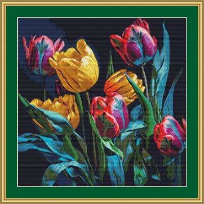 Colourful tulips cross stitch pattern
