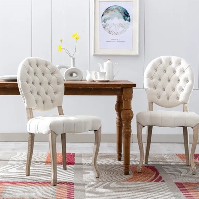 French vintage tufted button performance fabric dining chair - w21236872