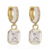 Enamel Hoop Drop CZ Earrings  - Thumbnail 2