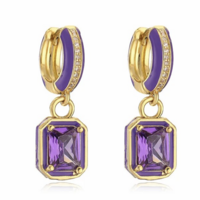 Enamel Hoop Drop CZ Earrings  - Thumbnail 5
