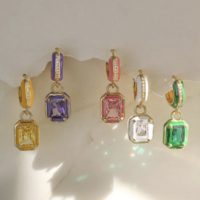 Enamel Hoop Drop CZ Earrings  - Thumbnail 1