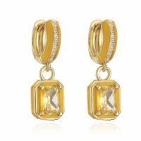 Enamel Hoop Drop CZ Earrings  - Thumbnail 4