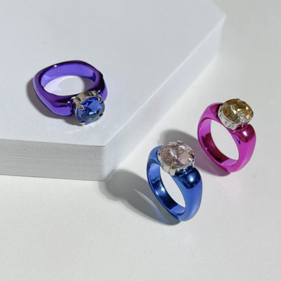 Acrylic cz chunky ring set two colors 
