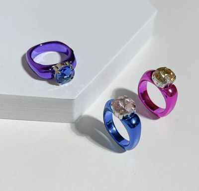 Acrylic Cz Chunky ring set two colors 