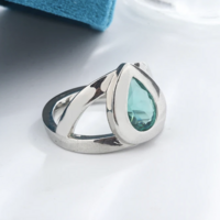 Silver Blue Pear Shaped Stone Ring  - Thumbnail 3