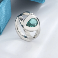 Silver Blue Pear Shaped Stone Ring  - Thumbnail 4