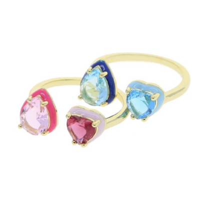Gender reveal enamel and cz adjustable ring