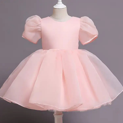 Toddler little girl dress white or pink puff sleeve tulle princess tutu dress, flower girl dress, easter, birthday free shipping