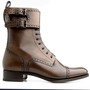 Handmade Men's Brown Leather Lace Up Cap Toe Double Monk Buckle Ankle High Boots-1