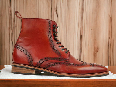Ankle High Pure Burgundy Genuine Leather Boot, Men's Wing Tip Boot