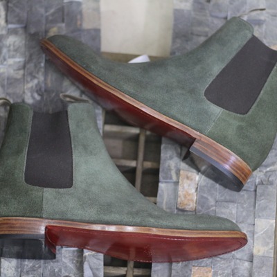  olive suede chelsea ankle high designer handmade men's boots