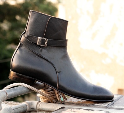 Handmade Men's Black Leather Jodhpur Monk Ankle High Fashion Boots