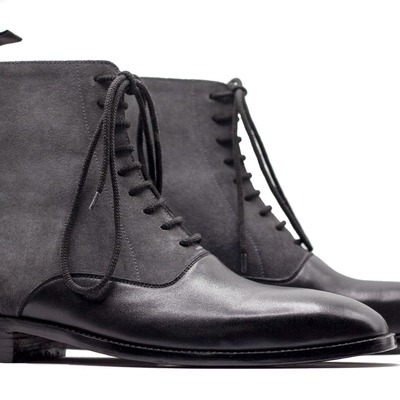 Men's two tone leather & suede lace up ankle fashion handmade boots