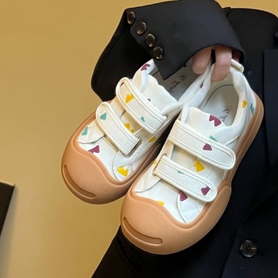Cute hearts print velcro puff canvas shoes for women