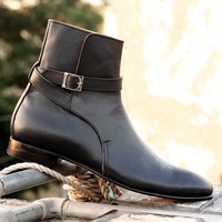  Men's Black Leather Jodhpur Monk Ankle High Fashion Handmade Boots - Thumbnail 1