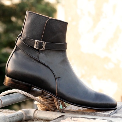  men's black leather jodhpur monk ankle high fashion handmade boots - Thumbnail 1