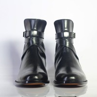 Jodhpur Black Leather Ankle High Long Fashion Monk Buckle Handmade Men's Boots - Thumbnail 1