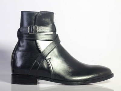 Jodhpur Black Leather Ankle High Long Fashion Monk Buckle Handmade Men's Boots